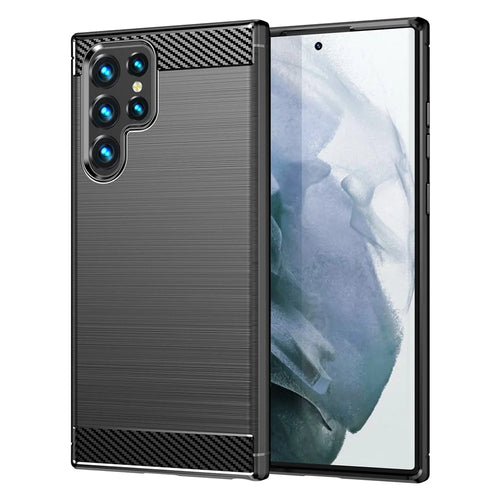 For Samsung Galaxy S23 Ultra Anti-scratch Carbon Fiber Texture Phone Cover Brushed Flexible TPU Back Cover - Black - 1