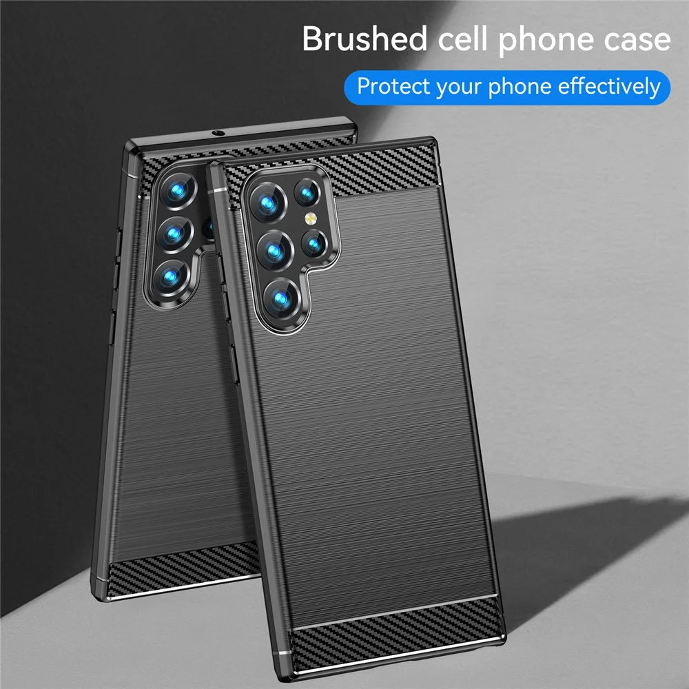 For Samsung Galaxy S23 Ultra Anti-scratch Carbon Fiber Texture Phone Cover Brushed Flexible TPU Back Cover - Black - 7