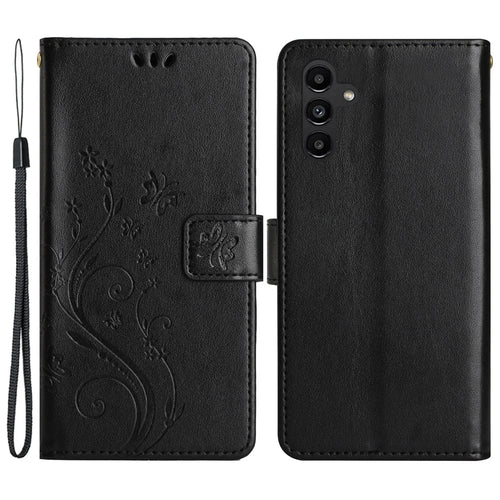 For Samsung Galaxy A54 5G Anti-drop Flower Butterfly Imprinted Flip Phone Cover Shockproof PU Leather Phone Case Wallet Stand - Black - 1