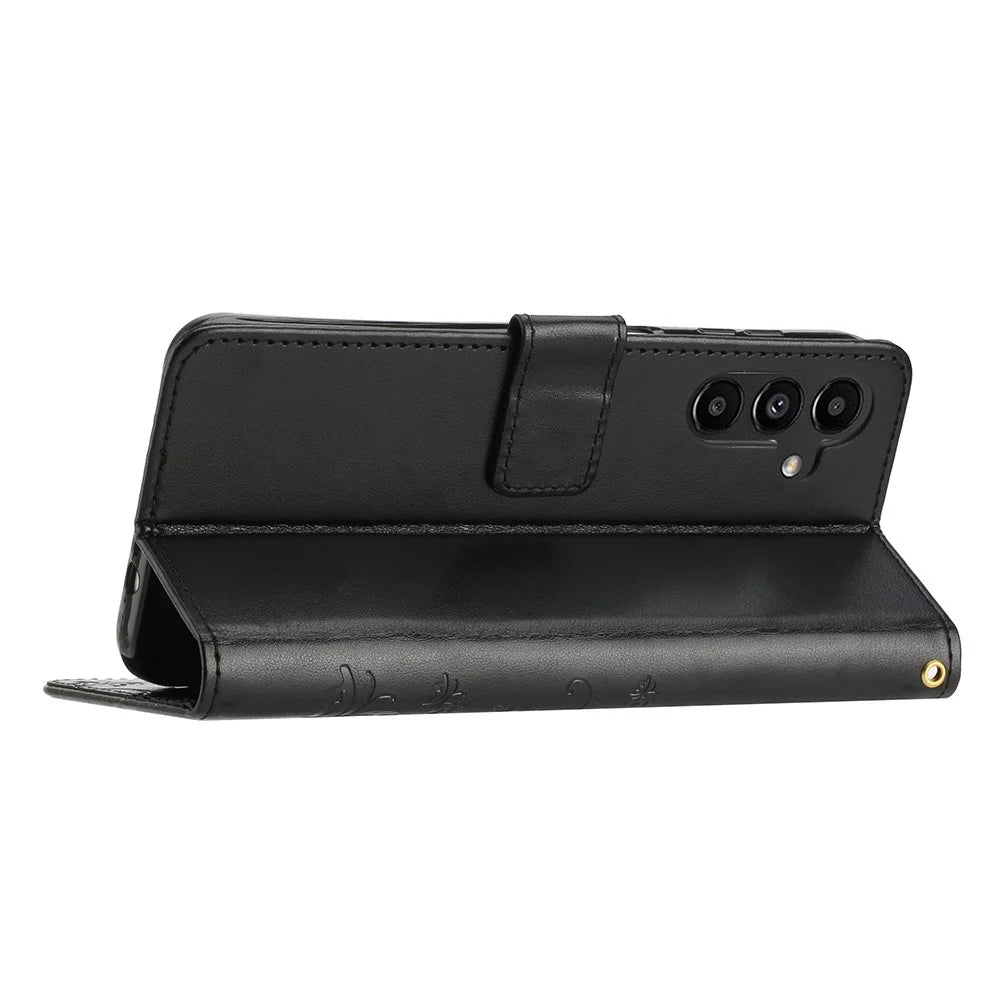 For Samsung Galaxy A54 5G Anti-drop Flower Butterfly Imprinted Flip Phone Cover Shockproof PU Leather Phone Case Wallet Stand - Black - 4