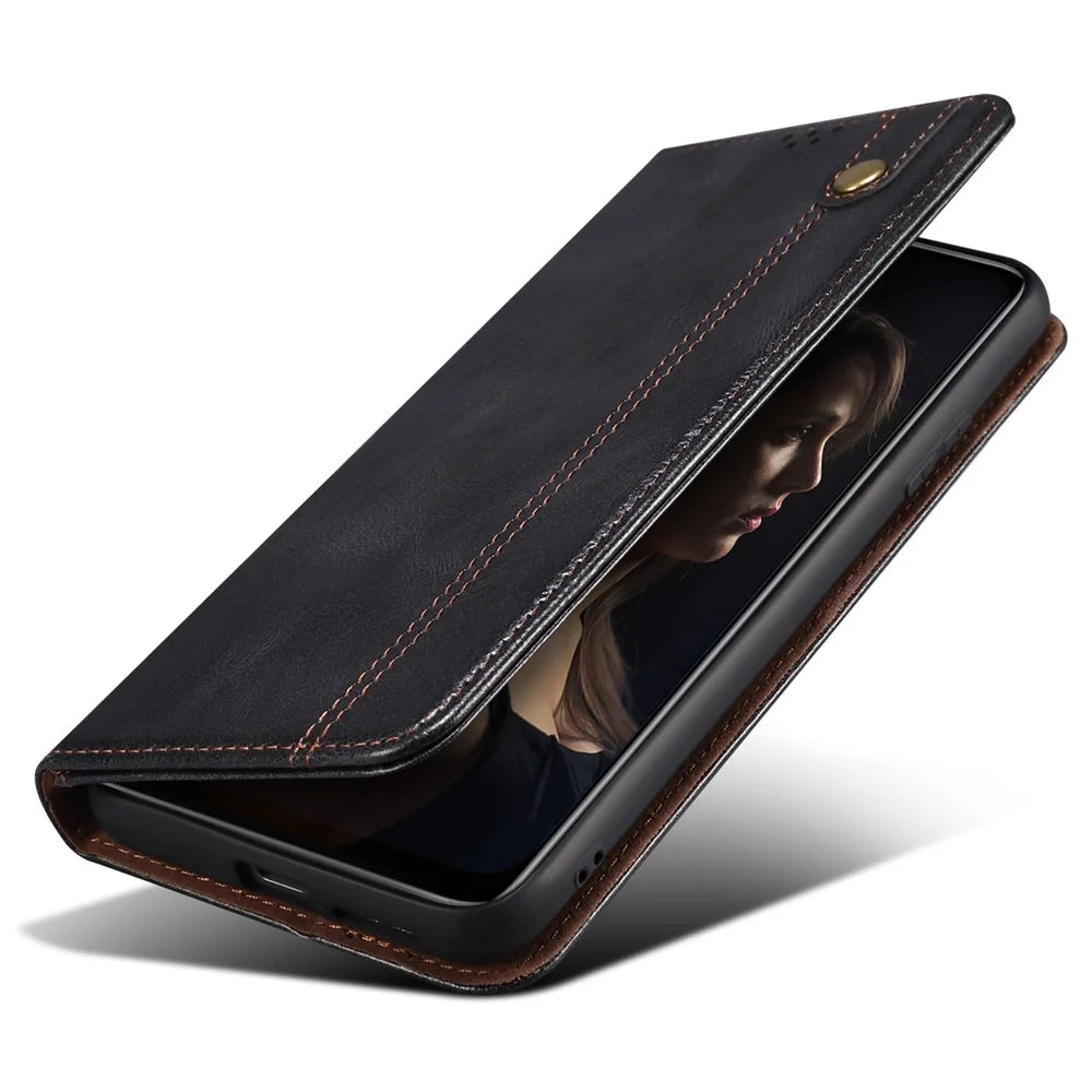 For vivo X90 5G Anti-scratch Phone Wallet Case Stand Waxy Crazy Horse Texture PU Leather Folio Flip Phone Cover - Black - 5