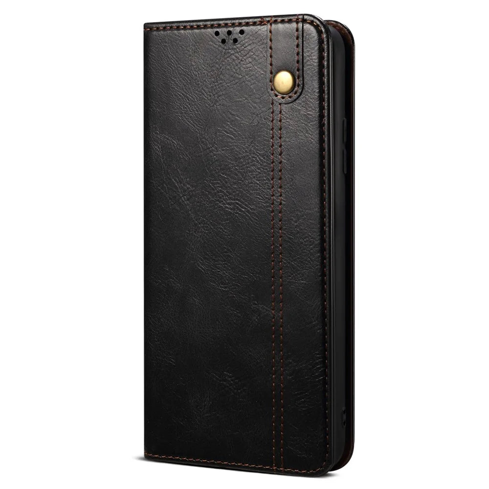 For vivo X90 5G Anti-scratch Phone Wallet Case Stand Waxy Crazy Horse Texture PU Leather Folio Flip Phone Cover - Black - 7