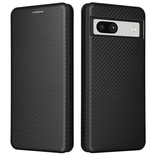 For Google Pixel 7a Carbon Fiber Texture Phone Case Card Slot PU Leather Magnetic Auto-absorbed Stand Cover - Black - 1