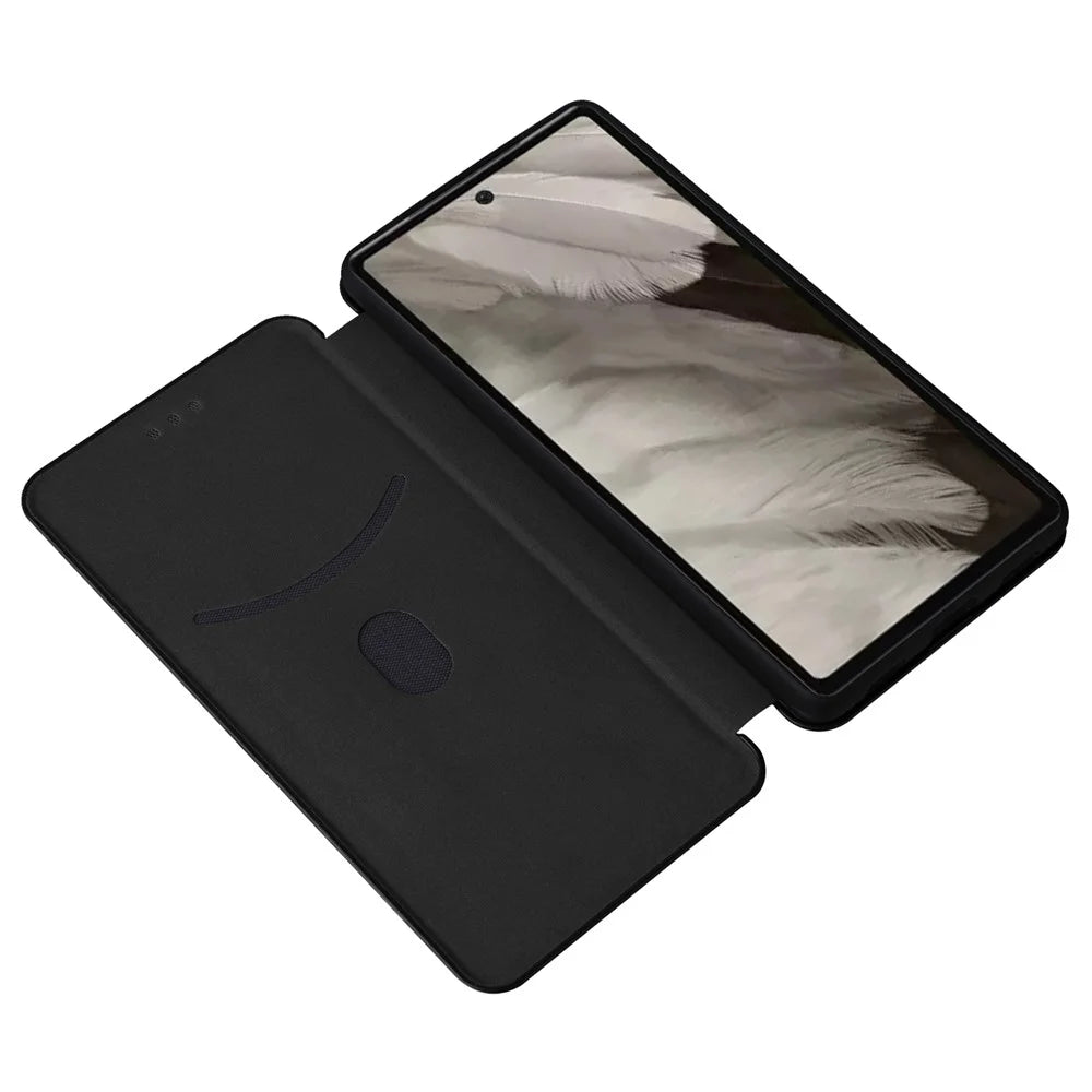 For Google Pixel 7a Carbon Fiber Texture Phone Case Card Slot PU Leather Magnetic Auto-absorbed Stand Cover - Black - 2