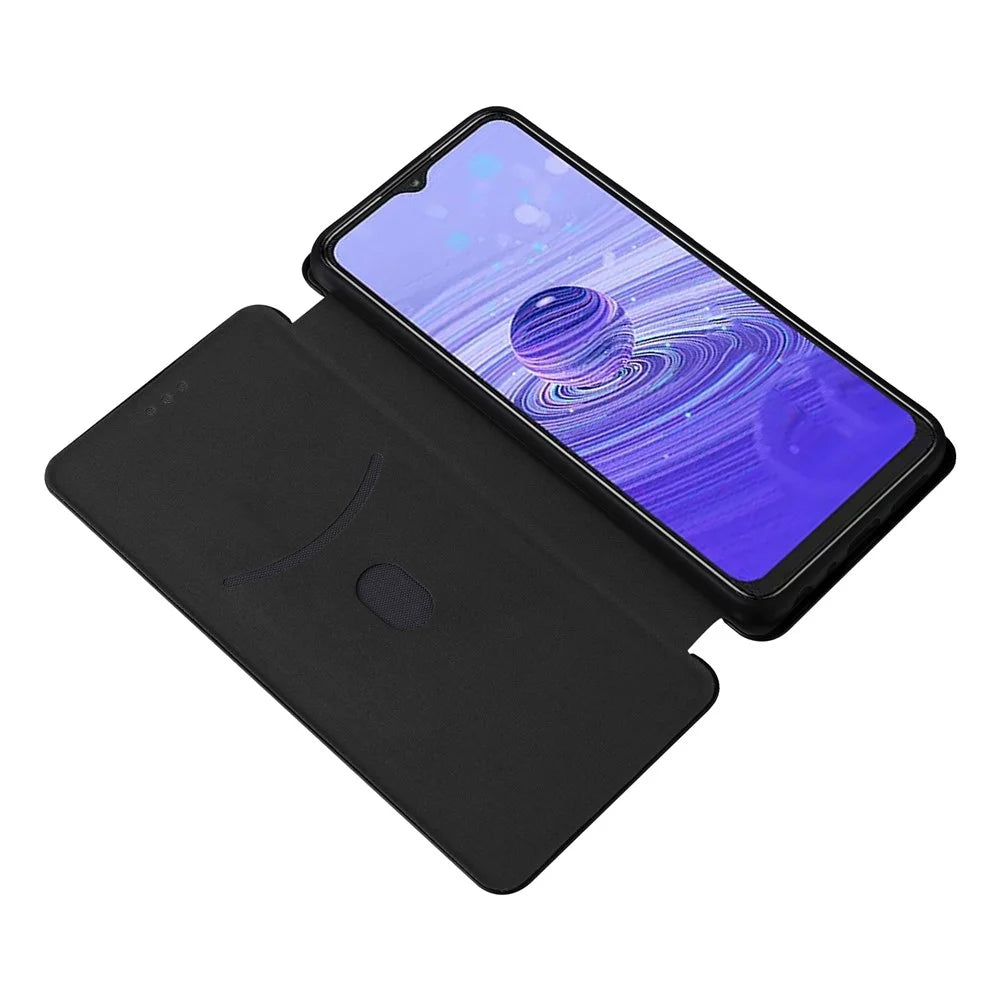 For TCL 40 SE Card Holder Carbon Fiber Texture PU Leather Case Magnetic Auto-absorbed Stand Cell Phone Cover - Black - 2