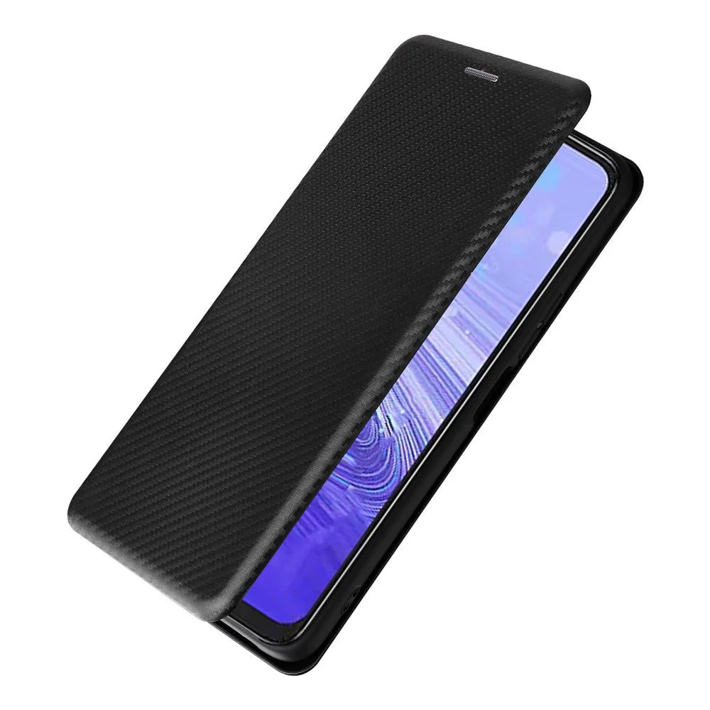 For TCL 40 SE Card Holder Carbon Fiber Texture PU Leather Case Magnetic Auto-absorbed Stand Cell Phone Cover - Black - 5