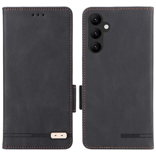 Scratch Proof Phone Cover for Samsung Galaxy A34 5G, Hardware Decor Dual Magnetic Clasp Wallet Foldable Stand PU Leather Phone Case - Black - 1