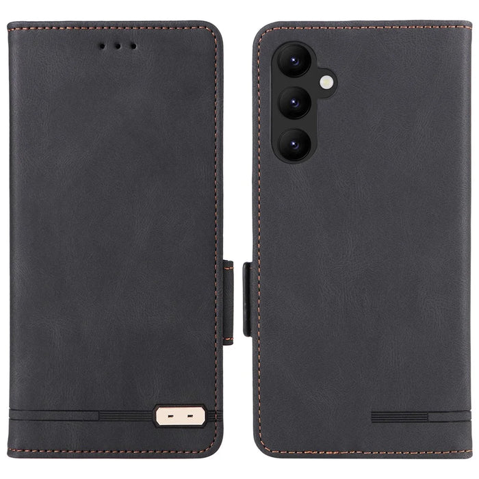 Scratch Proof Phone Cover for Samsung Galaxy A34 5G, Hardware Decor Dual Magnetic Clasp Wallet Foldable Stand PU Leather Phone Case - Black - 1