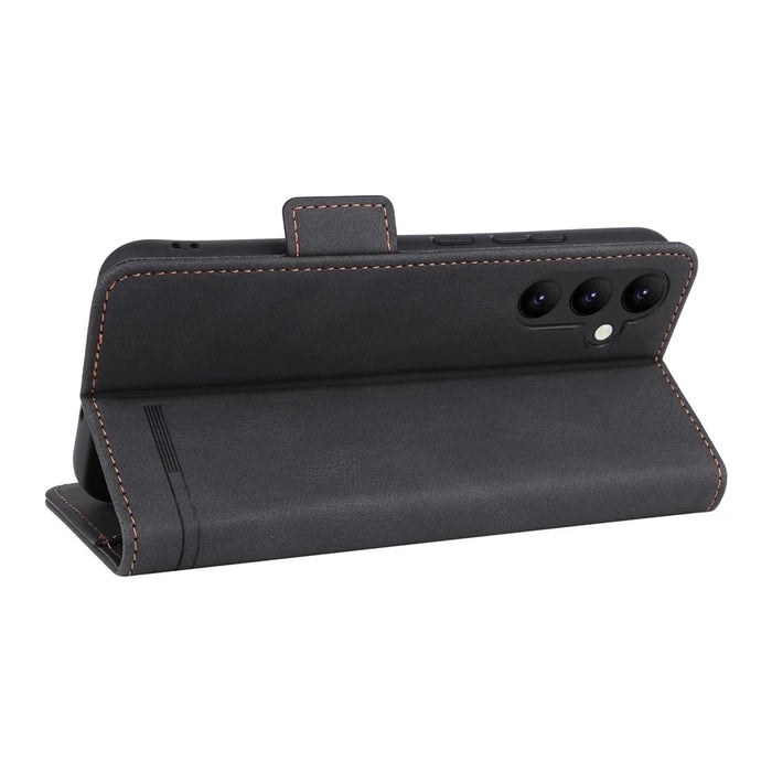 Scratch Proof Phone Cover for Samsung Galaxy A34 5G, Hardware Decor Dual Magnetic Clasp Wallet Foldable Stand PU Leather Phone Case - Black - 4