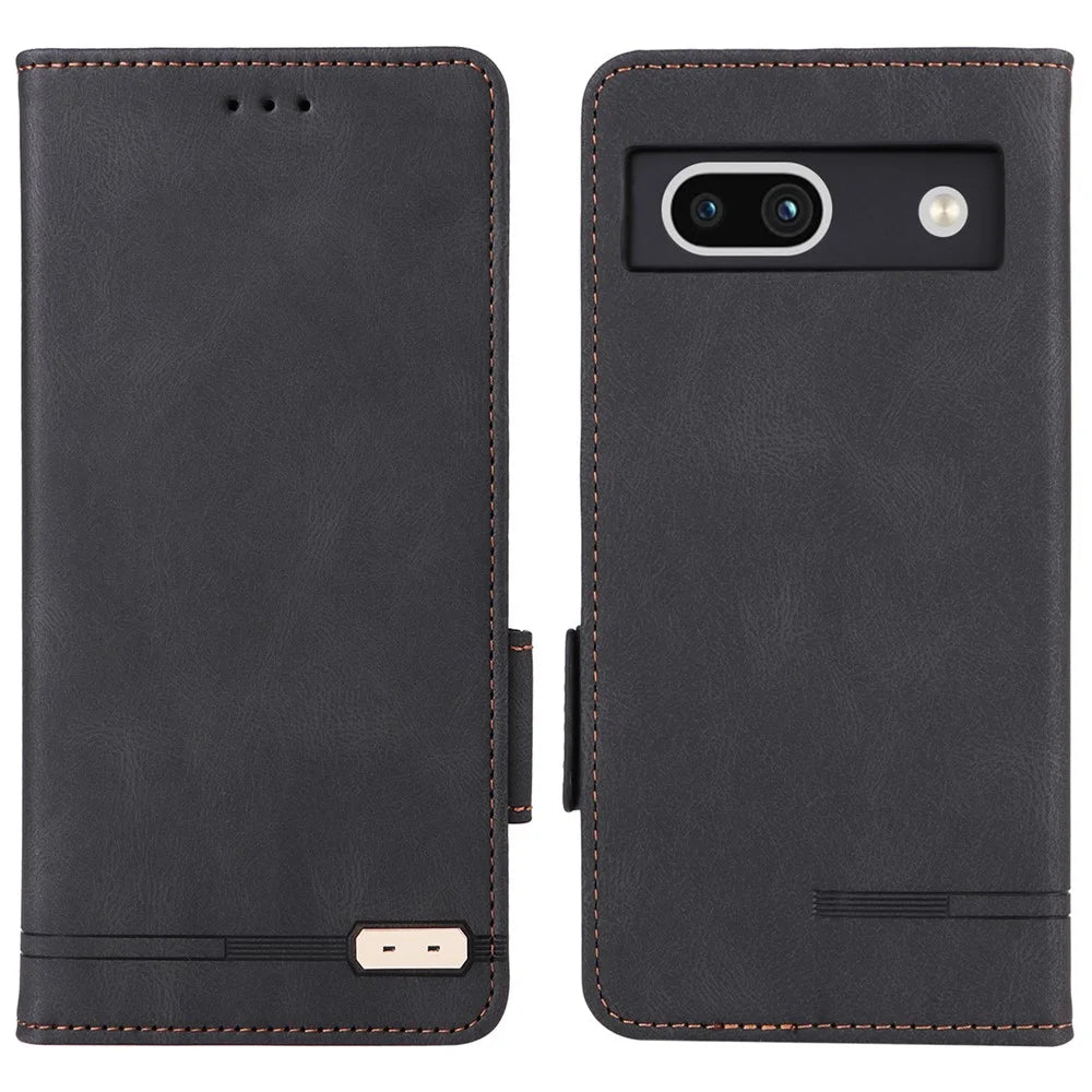 Scratch Proof Phone Cover for Google Pixel 7a, Hardware Decor Dual Magnetic Clasp Wallet Horizontal Stand PU Leather Phone Case - Black - 1