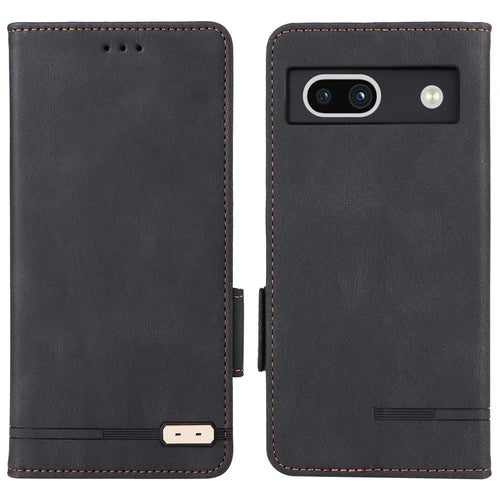 Scratch Proof Phone Cover for Google Pixel 7a, Hardware Decor Dual Magnetic Clasp Wallet Horizontal Stand PU Leather Phone Case - Black - 1