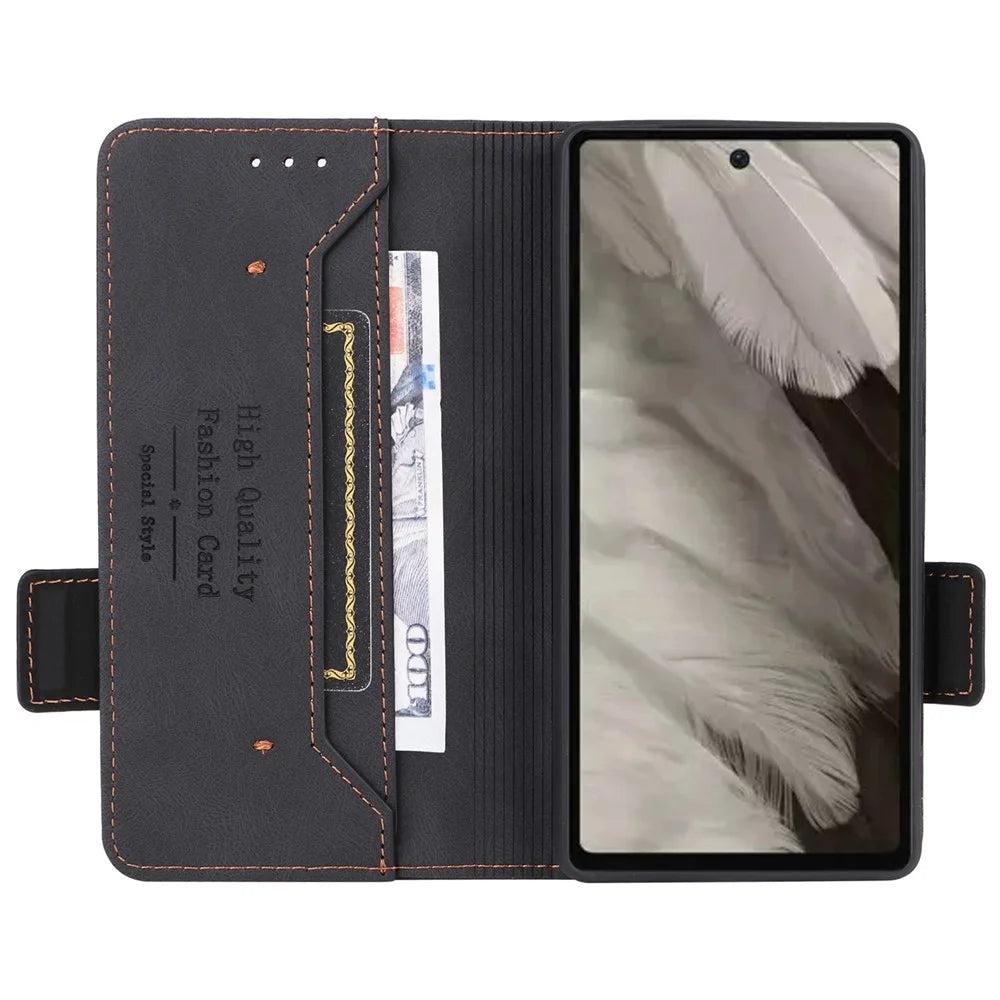 Scratch Proof Phone Cover for Google Pixel 7a, Hardware Decor Dual Magnetic Clasp Wallet Horizontal Stand PU Leather Phone Case - Black - 2