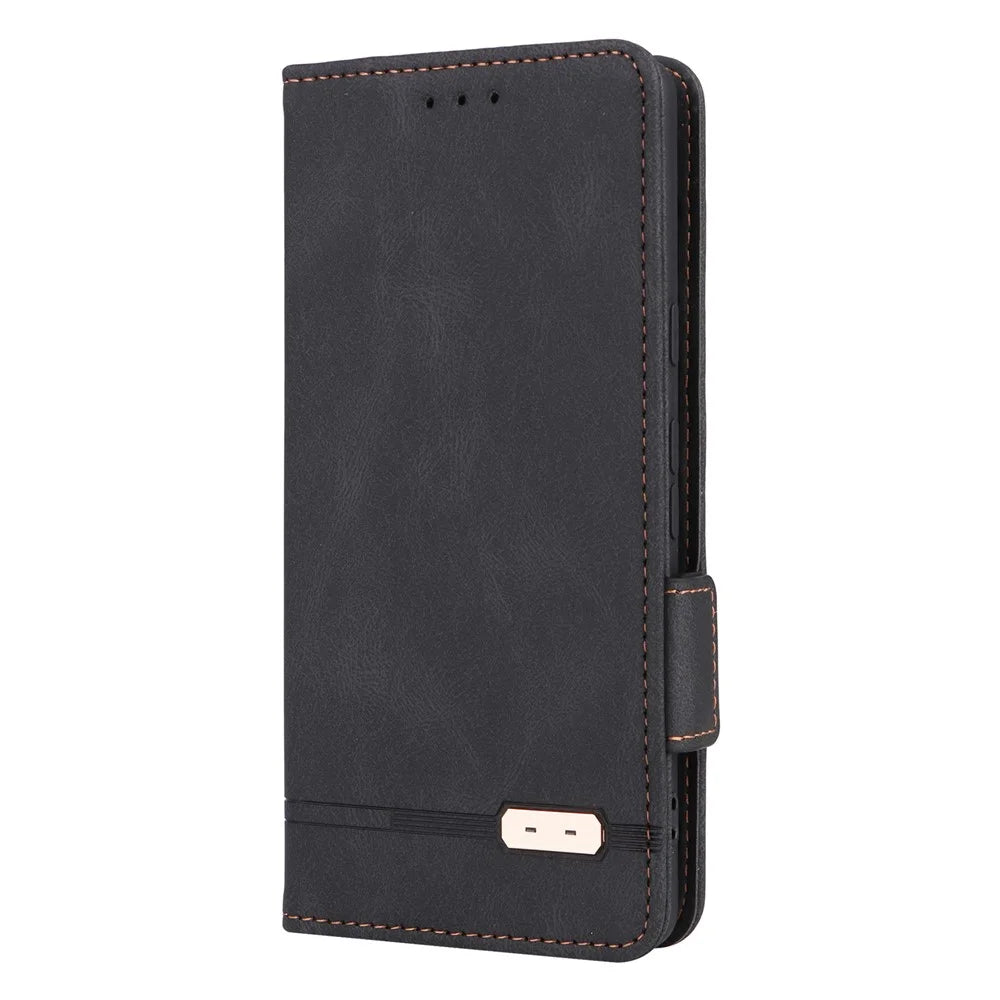 Scratch Proof Phone Cover for Google Pixel 7a, Hardware Decor Dual Magnetic Clasp Wallet Horizontal Stand PU Leather Phone Case - Black - 5