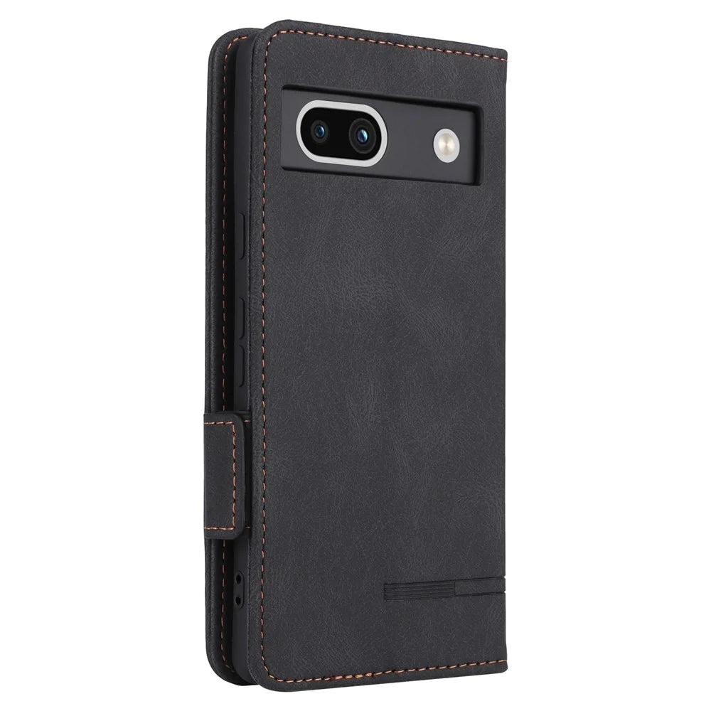 Scratch Proof Phone Cover for Google Pixel 7a, Hardware Decor Dual Magnetic Clasp Wallet Horizontal Stand PU Leather Phone Case - Black - 6