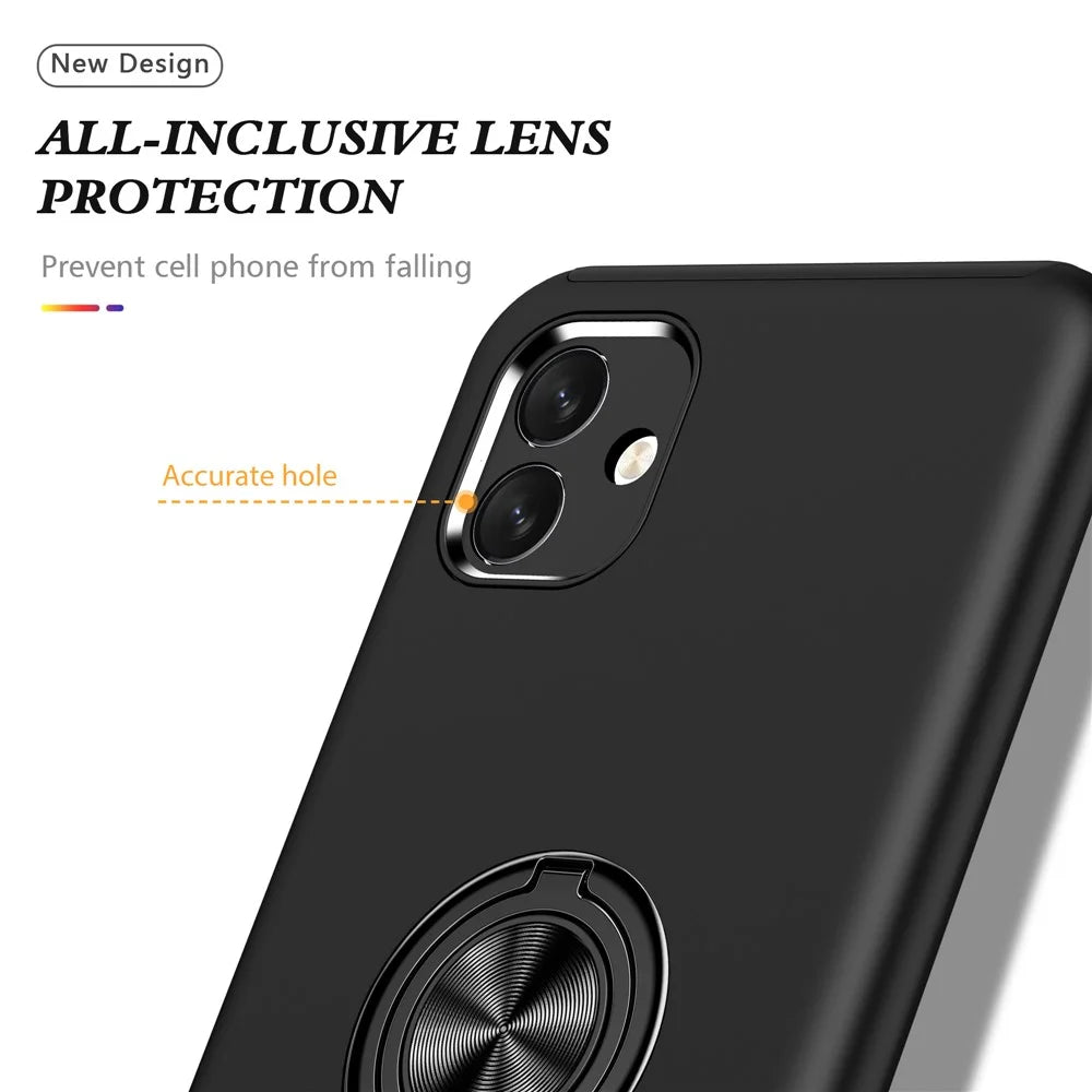 For Samsung Galaxy A04 4G (164.4 x 76.3 x 9.1 mm) Rotary Ring Kickstand Phone Case Hard PC+Soft TPU Anti-drop Cover - Black - 6