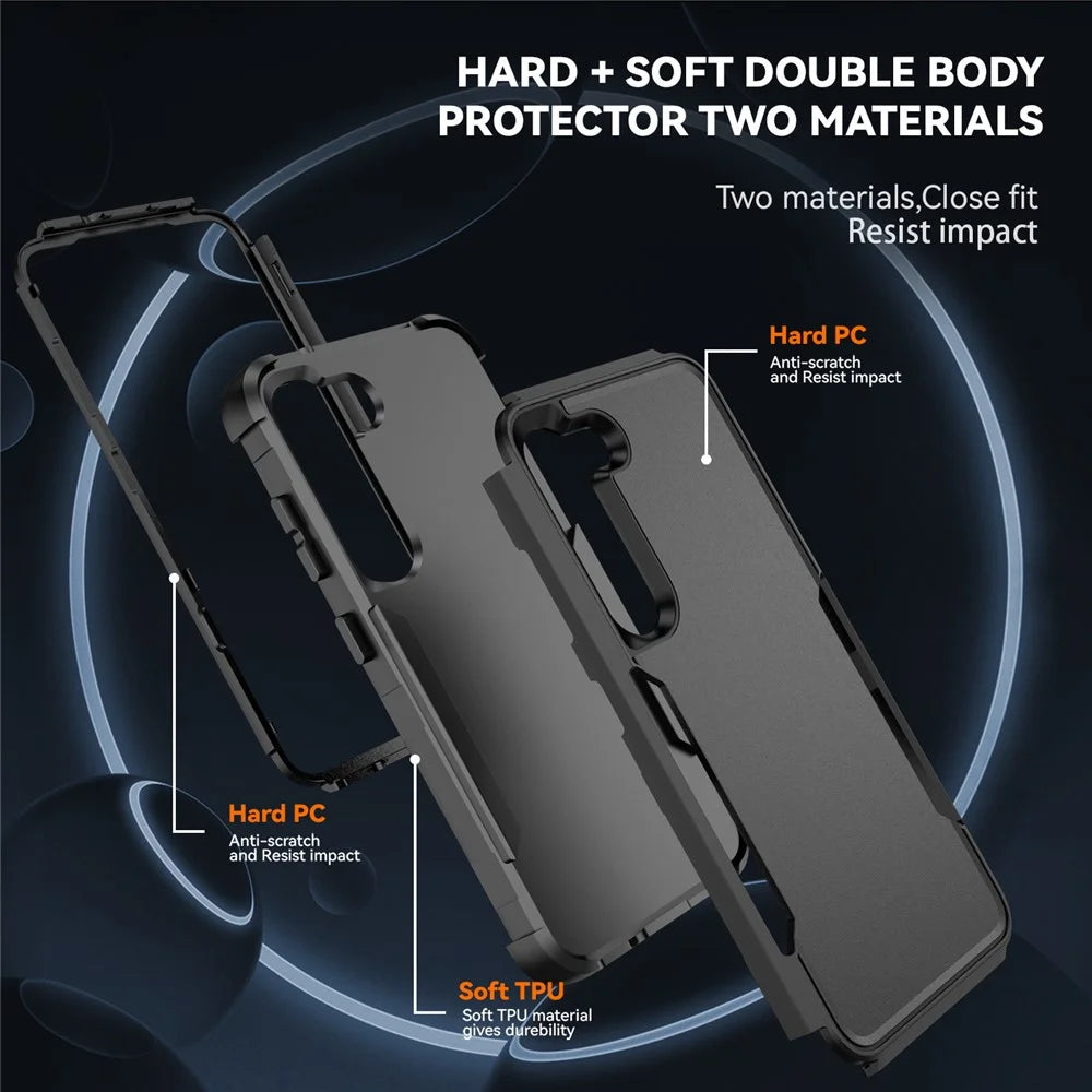 For Samsung Galaxy S23 Commuter Series 3-in-1 Phone Case TPU Hard PC Anti-scratch Mobile Phone Back Cover - Black - 6
