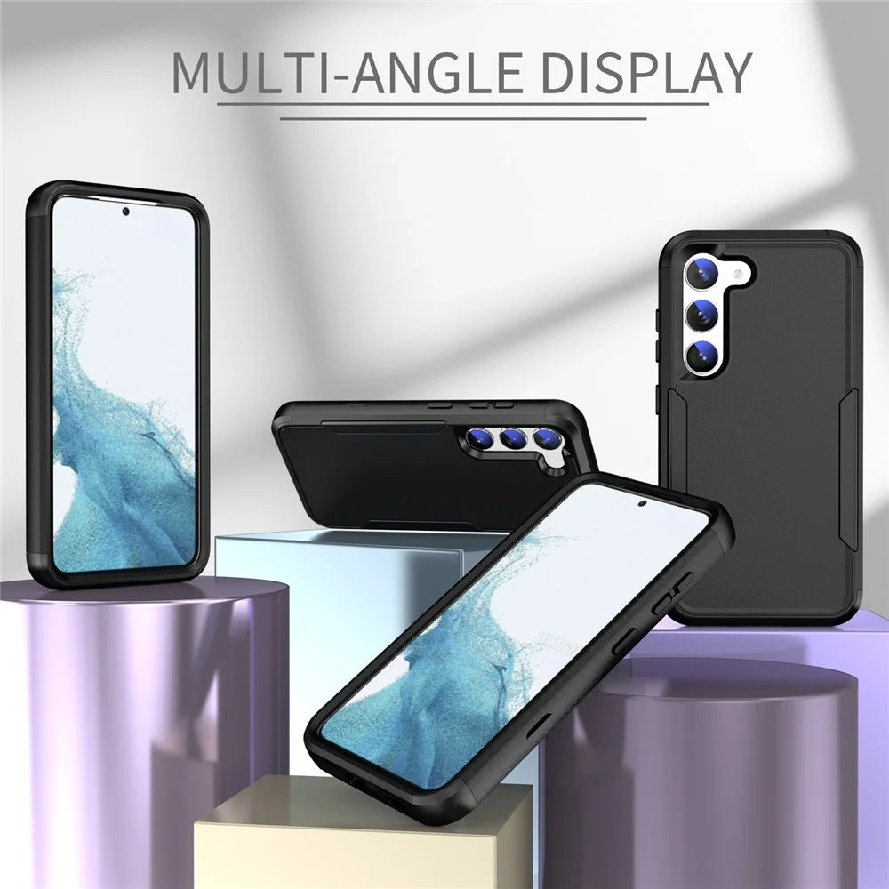 For Samsung Galaxy S23 Commuter Series 3-in-1 Phone Case TPU Hard PC Anti-scratch Mobile Phone Back Cover - Black - 7