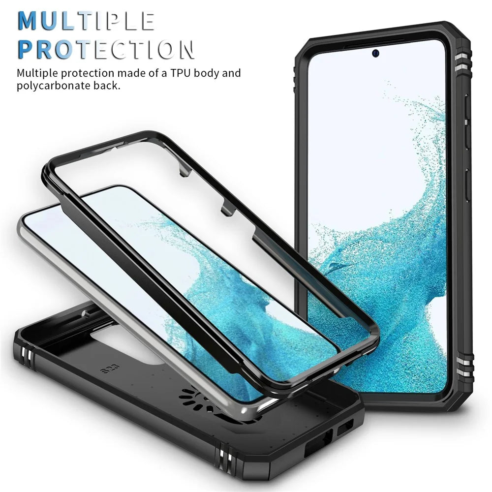 For Samsung Galaxy S23 Bump Proof Phone Case with Ring Kickstand Card Holder Phone Back Cover with Sliding Camera Lid - Black - 4