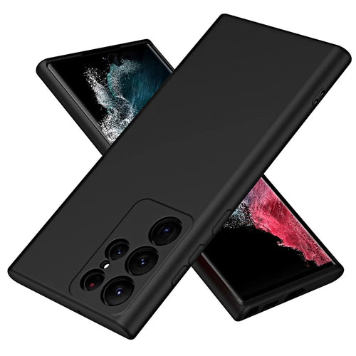 For Samsung Galaxy S23 Ultra Rubberized Soft TPU Cover Fiber Lining Cushion Protection 2.2mm Thickness Phone Case - Black - 1
