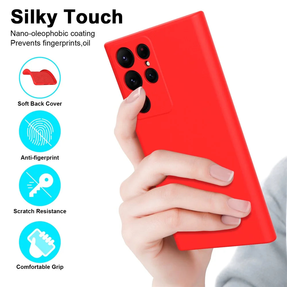 For Samsung Galaxy S23 Ultra Rubberized Soft TPU Cover Fiber Lining Cushion Protection 2.2mm Thickness Phone Case - Black - 4