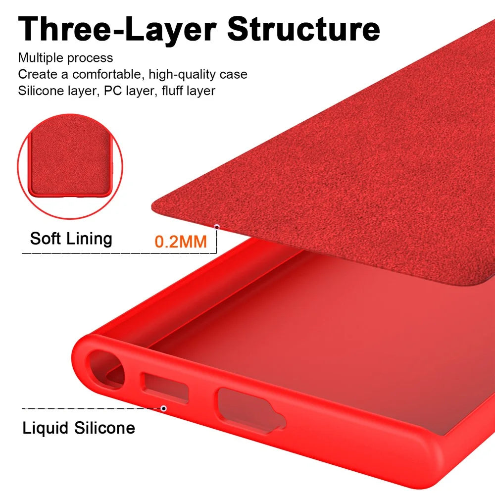 For Samsung Galaxy S23 Ultra Rubberized Soft TPU Cover Fiber Lining Cushion Protection 2.2mm Thickness Phone Case - Black - 5