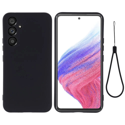 For Samsung Galaxy A54 5G Anti-scratch Liquid Silicone Phone Case Protective Cover with Strap - Black - 1