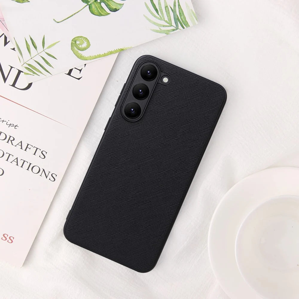 For Samsung Galaxy S23 Textured PU Leather Hybrid Slim Case Soft TPU Hard PC Protective Phone COVER with Ultra Fibrillar Lining - Cross Texture - 4