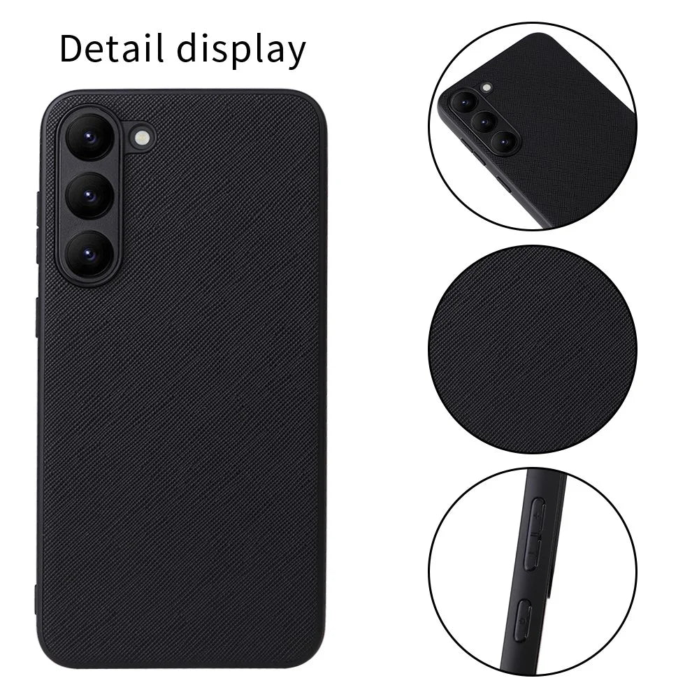 For Samsung Galaxy S23 Textured PU Leather Hybrid Slim Case Soft TPU Hard PC Protective Phone COVER with Ultra Fibrillar Lining - Cross Texture - 5