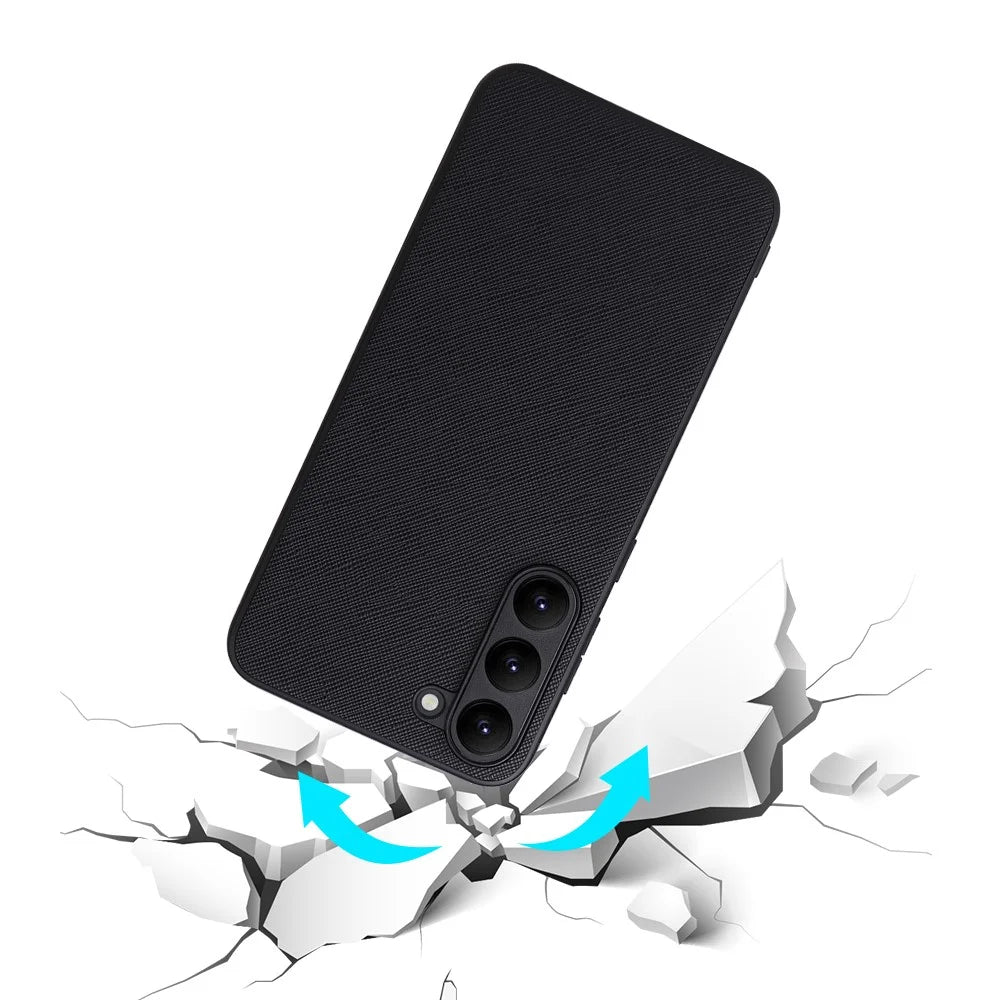 For Samsung Galaxy S23 Textured PU Leather Hybrid Slim Case Soft TPU Hard PC Protective Phone COVER with Ultra Fibrillar Lining - Cross Texture - 6