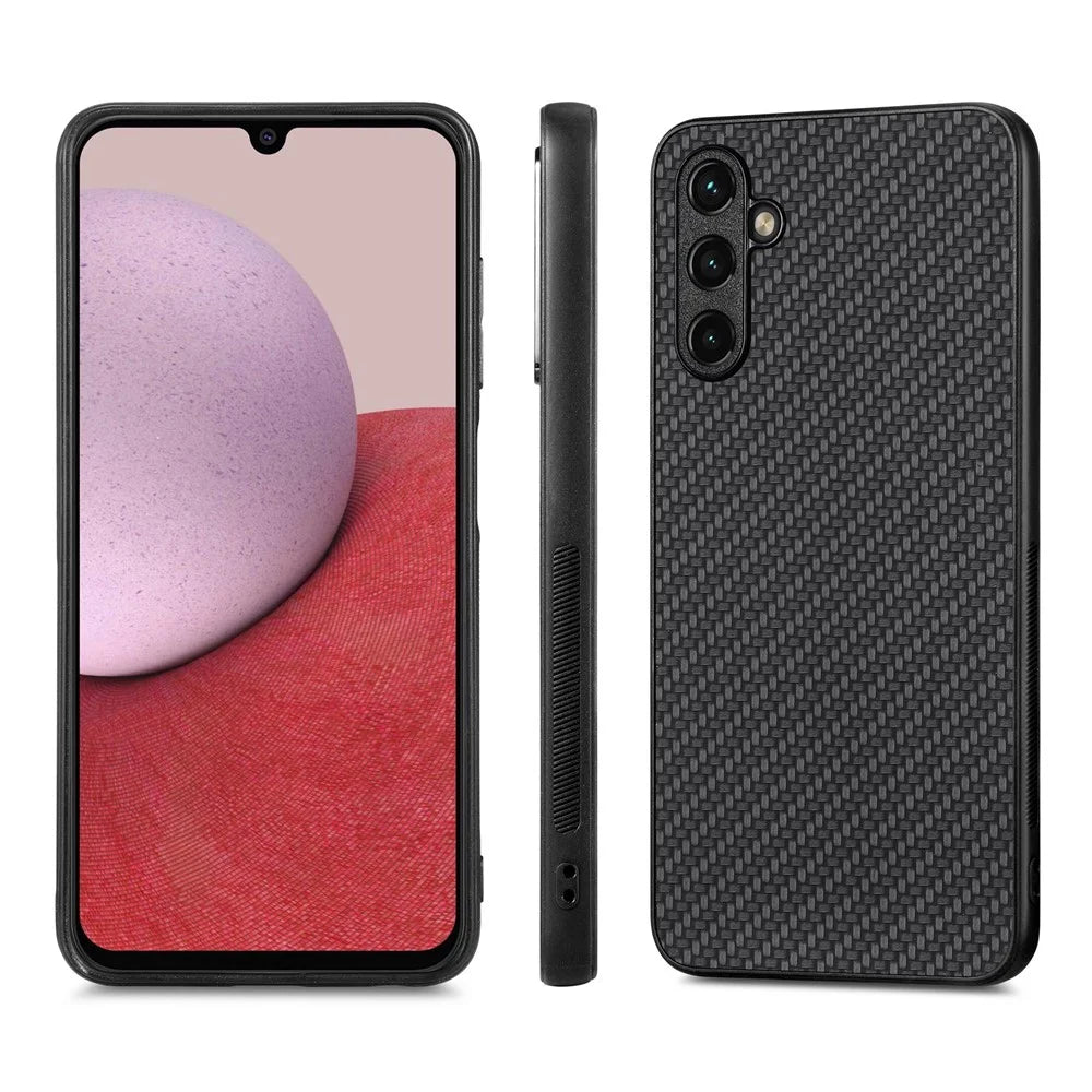 Anti-scratch Phone Case For Samsung Galaxy A14 5G / A14 4G Carbon Fiber Texture PU Leather Coated Soft TPU Anti-fall Phone Cover - Black - 2