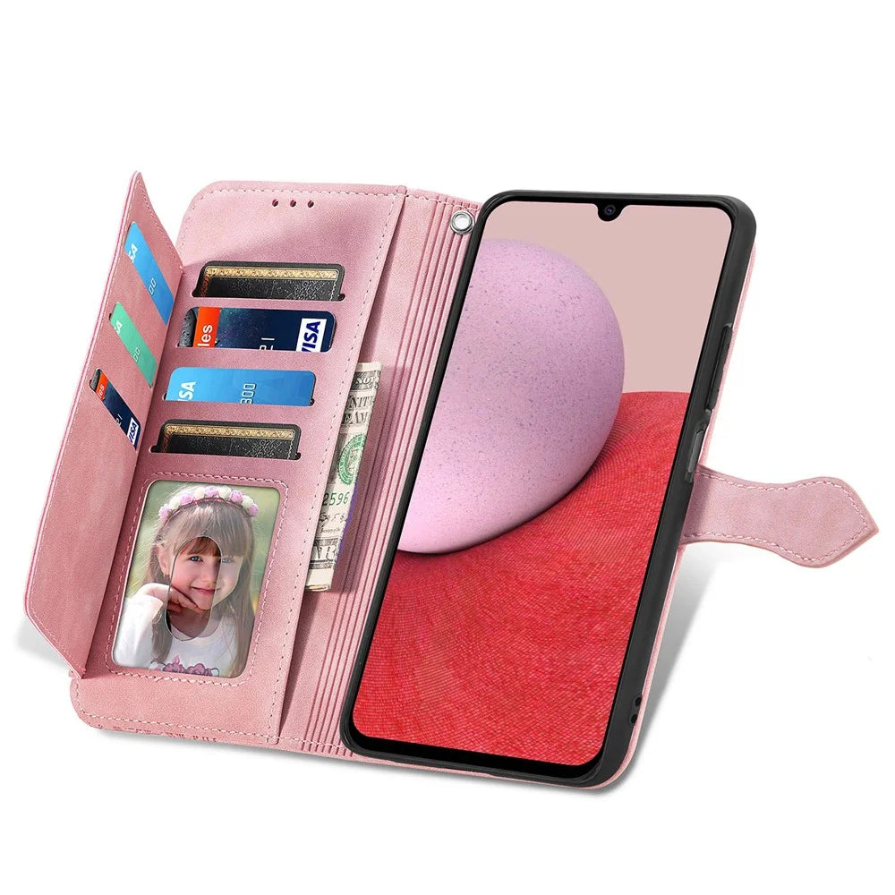 For Samsung Galaxy A14 5G / A14 4G Zipper Wallet Case with Strap Flower Imprint PU Leather Phone Cover - Pink - 2