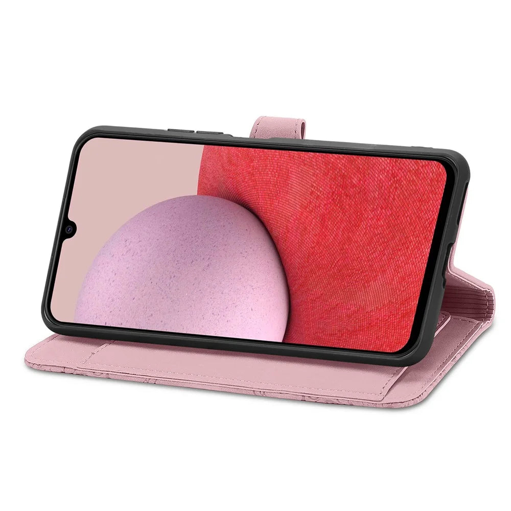 For Samsung Galaxy A14 5G / A14 4G Zipper Wallet Case with Strap Flower Imprint PU Leather Phone Cover - Pink - 3