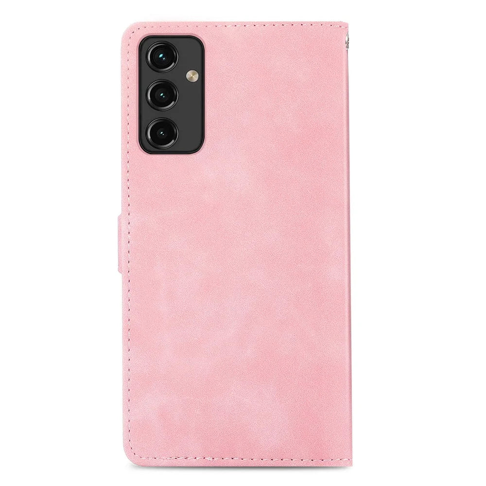 For Samsung Galaxy A14 5G / A14 4G Zipper Wallet Case with Strap Flower Imprint PU Leather Phone Cover - Pink - 7
