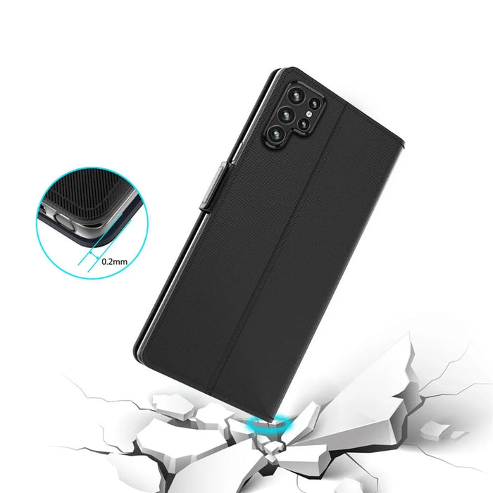 For Samsung Galaxy S22 Ultra 5G PU Leather Smartphone Case Card Holder Stand Dual Magnetic Clasp Anti-drop Protective Cell Phone Cover with Makeup Mirror - Black - 5