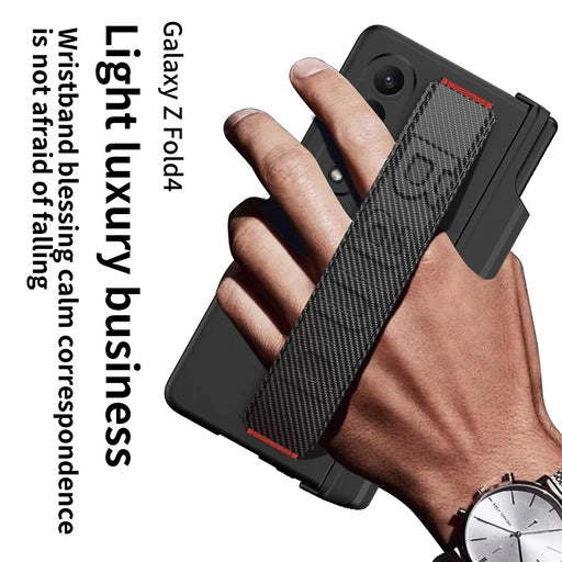 GKK For Samsung Galaxy Z Fold4 5G Wristband Kickstand Magnetic Hinge PC Case Pen Slot Folding Phone Cover with Tempered Glass Screen Film - Green - 2