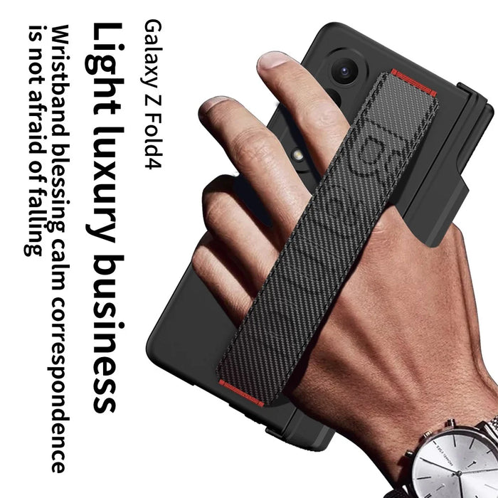 GKK For Samsung Galaxy Z Fold4 5G Wristband Kickstand Magnetic Hinge PC Case Pen Slot Folding Phone Cover with Tempered Glass Screen Film - Green - 2
