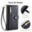 For iPhone 14 Pro PU Leather Stand Case Zipper Pocket Phone Cover with Wrist Strap and Shoulder Strap - Black - 6