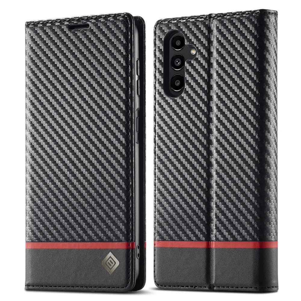 LC.IMEEKE for Samsung Galaxy A34 5G Shockproof Carbon Fiber Texture Phone Wallet Case PU Leather Stand Phone Cover - Horizontal Stripe - 1