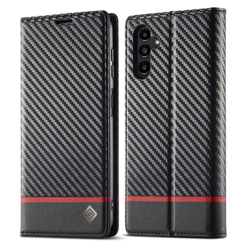 LC.IMEEKE for Samsung Galaxy A34 5G Shockproof Carbon Fiber Texture Phone Wallet Case PU Leather Stand Phone Cover - Horizontal Stripe - 1