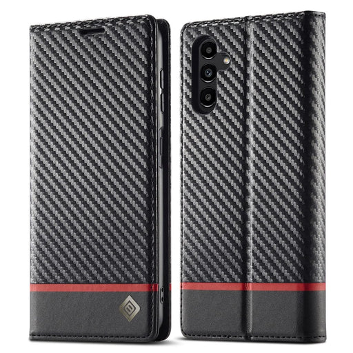LC.IMEEKE for Samsung Galaxy A34 5G Shockproof Carbon Fiber Texture Phone Wallet Case PU Leather Stand Phone Cover - Horizontal Stripe - 1