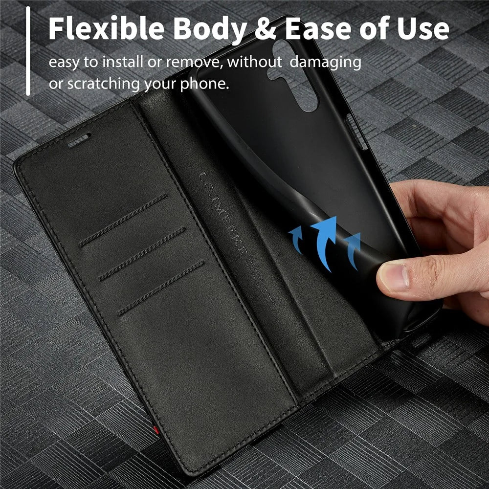 LC.IMEEKE for Samsung Galaxy A34 5G Shockproof Carbon Fiber Texture Phone Wallet Case PU Leather Stand Phone Cover - Horizontal Stripe - 5