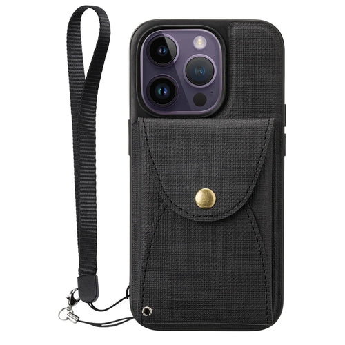 VILI T Series for iPhone 14 Pro Detachable 2-in-1 Drop-proof Phone Cover Magnetic Vertical Open Card Slot Phone Case with Strap - Black - 1