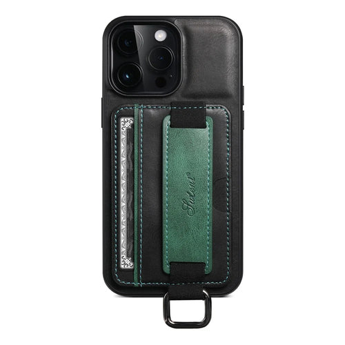 SUTENI H13 For iPhone 13 Pro 6.1 inch Drop Resistant Card Slot Band Loop Holder Kickstand PU Leather Coated TPU Protective Phone Cover - Black - 1