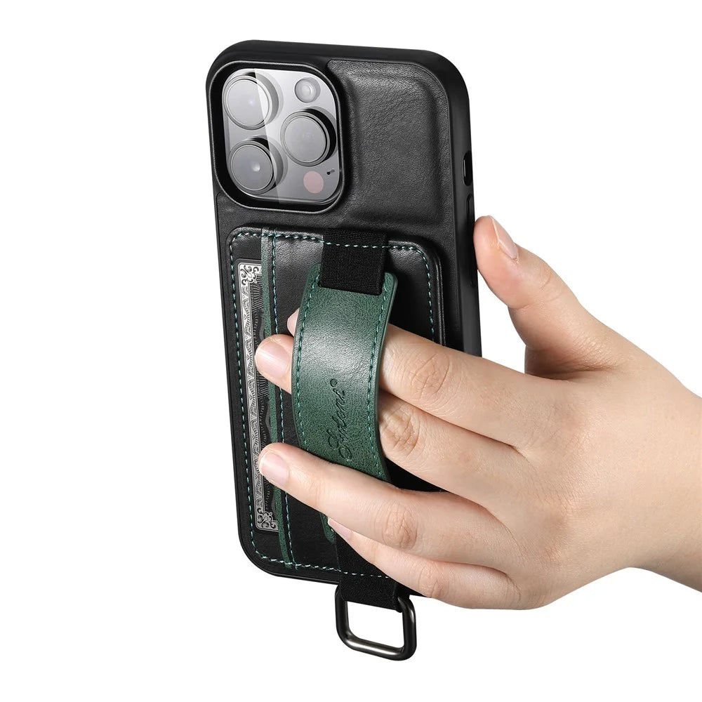 SUTENI H13 For iPhone 13 Pro 6.1 inch Drop Resistant Card Slot Band Loop Holder Kickstand PU Leather Coated TPU Protective Phone Cover - Black - 5