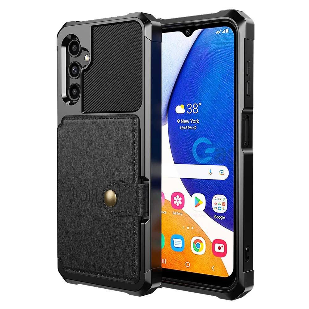 ZM03 for Samsung Galaxy A14 5G / A14 4G Fall Protection PU Leather Coated TPU Case Card Holder Kickstand Phone Cover with Magnetic Metal Sheet - Black - 2