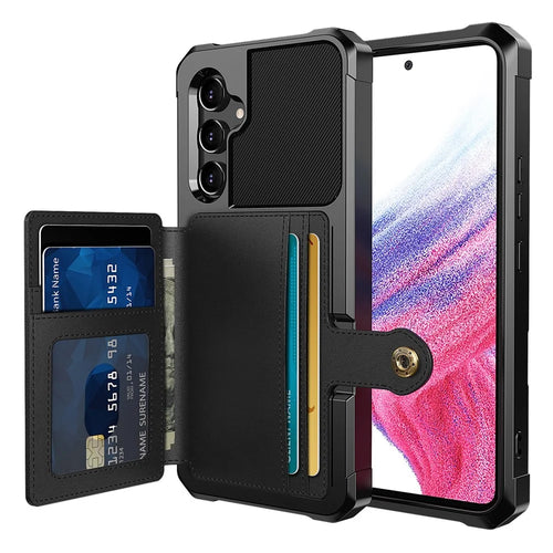 ZM03 for Samsung Galaxy A54 5G All-round Shockproof PU Leather Coated TPU Case Card Holder Kickstand Phone Cover with Magnetic Metal Sheet - Black - 1