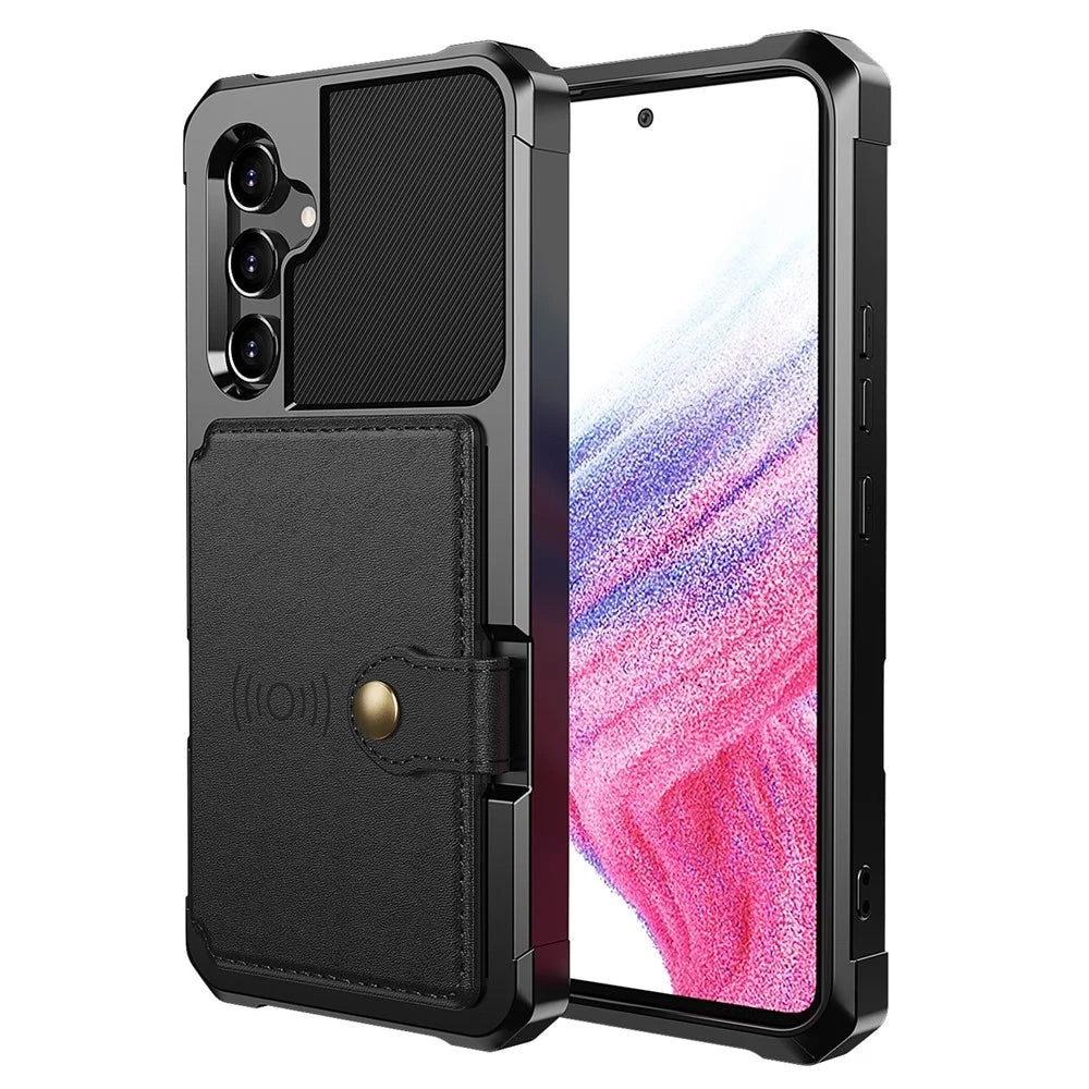 ZM03 for Samsung Galaxy A54 5G All-round Shockproof PU Leather Coated TPU Case Card Holder Kickstand Phone Cover with Magnetic Metal Sheet - Black - 2