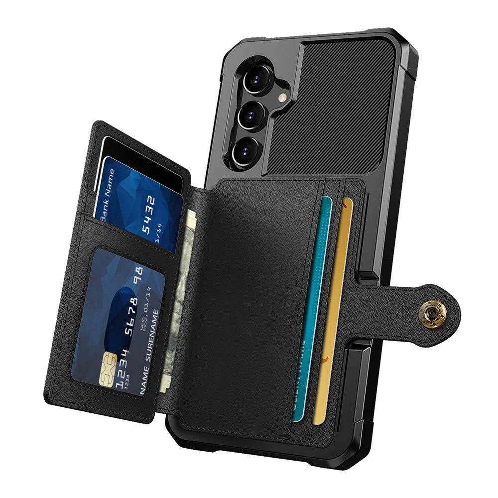 ZM03 for Samsung Galaxy A54 5G All-round Shockproof PU Leather Coated TPU Case Card Holder Kickstand Phone Cover with Magnetic Metal Sheet - Black - 3