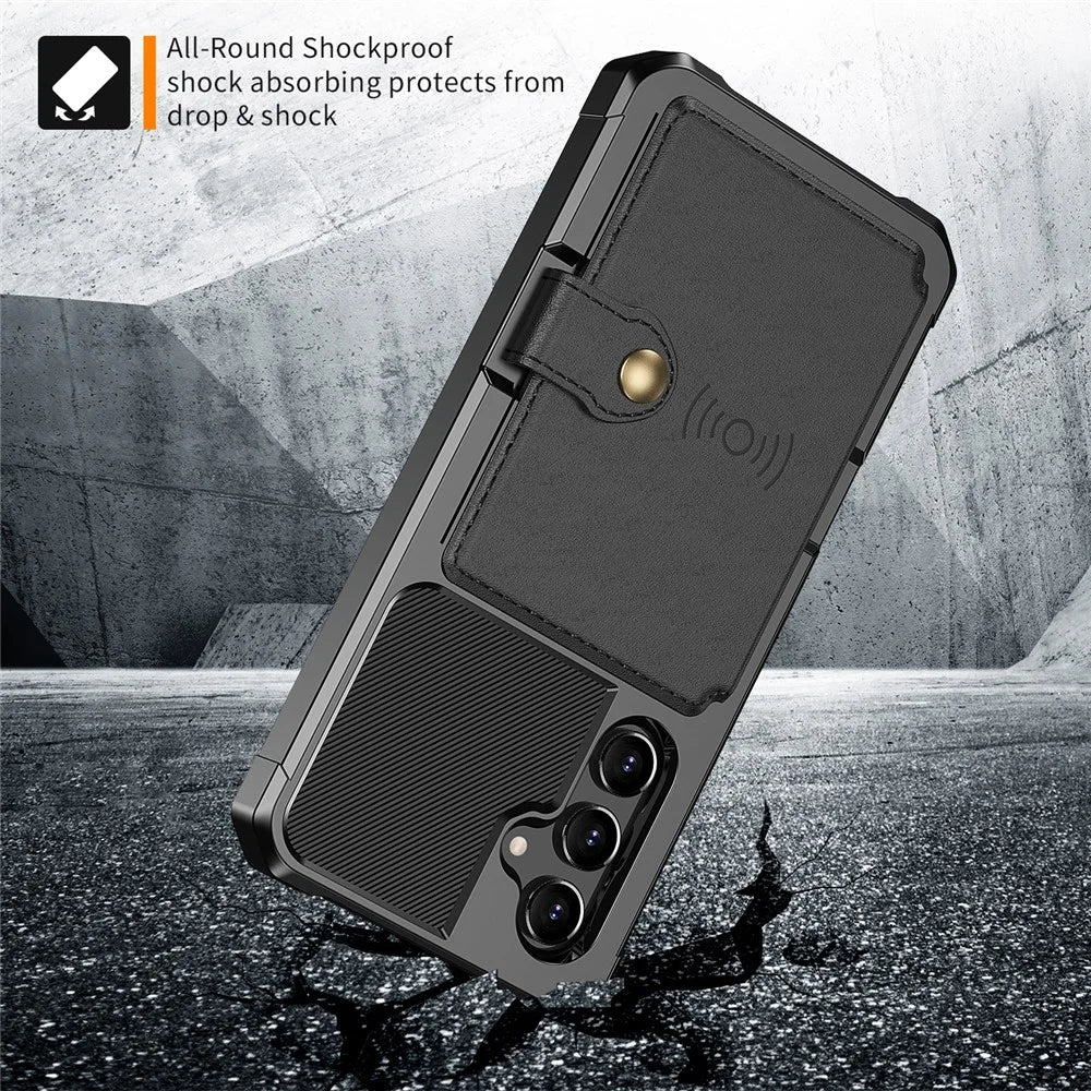 ZM03 for Samsung Galaxy A54 5G All-round Shockproof PU Leather Coated TPU Case Card Holder Kickstand Phone Cover with Magnetic Metal Sheet - Black - 4