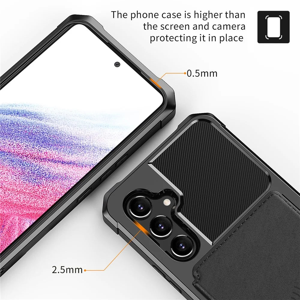 ZM03 for Samsung Galaxy A54 5G All-round Shockproof PU Leather Coated TPU Case Card Holder Kickstand Phone Cover with Magnetic Metal Sheet - Black - 6